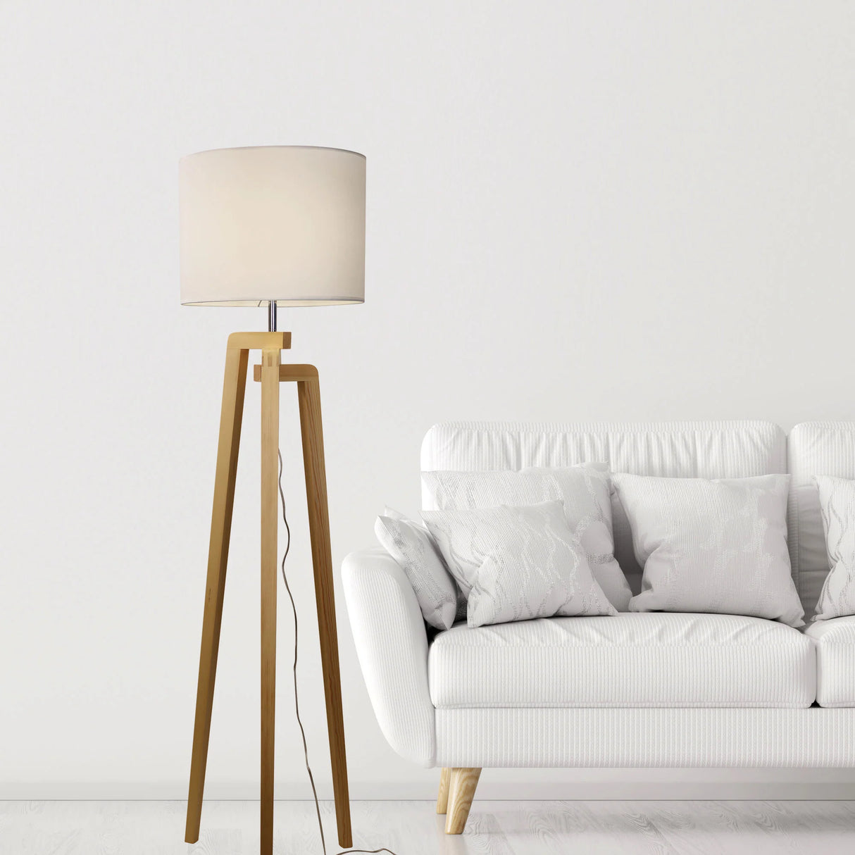 Oriel Lund Complete Scandi Timber Tripod Floor Lamp