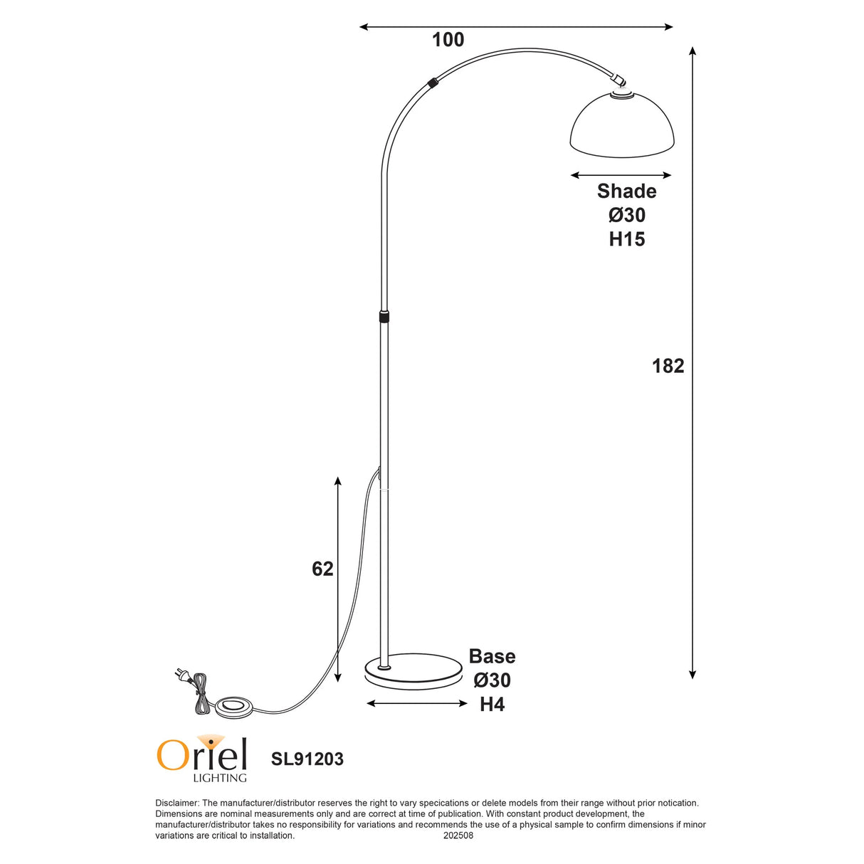 Oriel Marmo Chrome Arc Floor Lamp with Marble Base