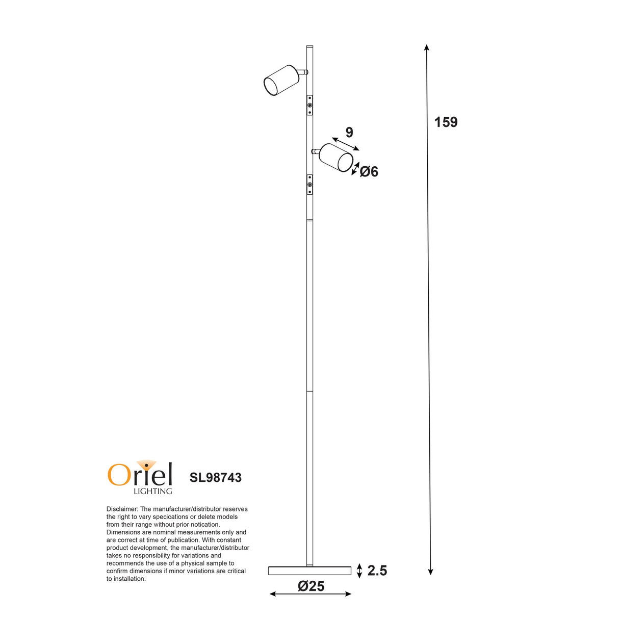 Oriel Ponte Adjustable Twin Floor Lamp Black