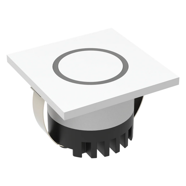 Energy-efficient Domus Aura 3W LED trio white steplight IP20 rated with white cover and black base on a white background