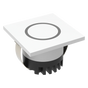 Energy-efficient Domus Aura 3W LED trio white steplight IP20 rated with white cover and black base on a white background