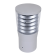 Domus BL-300 bollard head with E27 socket for outdoor lighting with a metallic finish on a white background