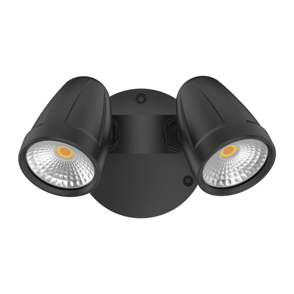 Black Energy-efficient Domus Muro Max 32 No-Sensor Trio LED wall fixture with three LED lights on a white background