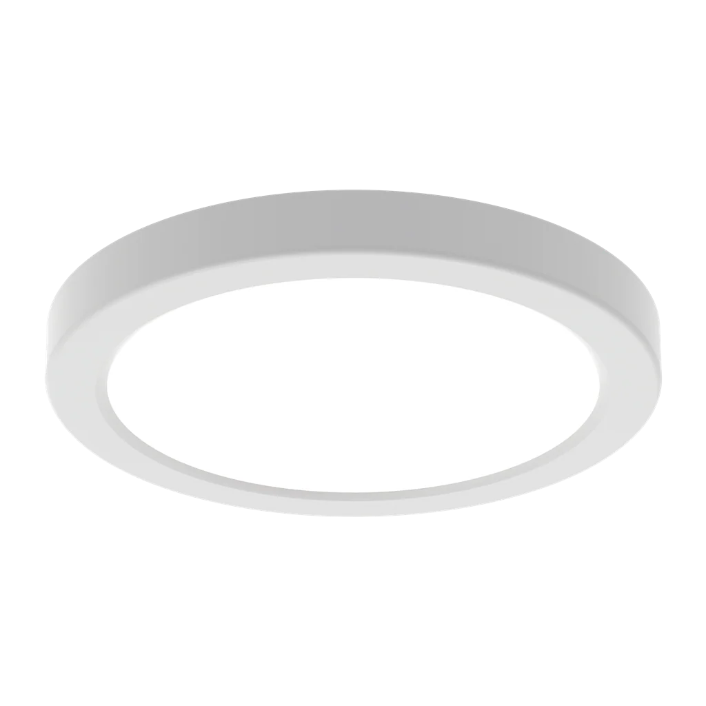 Round white Ceiling fan with integrated LED trio light by Domus Strike on a white background