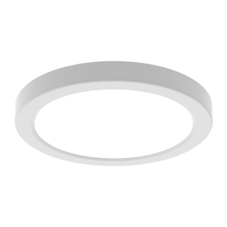 Round white Ceiling fan with integrated LED trio light by Domus Strike on a white background