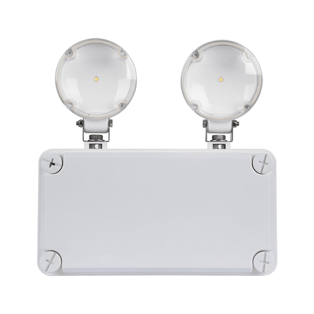 Energy-efficient Domus twin spot emergency LED light 2x2.5W on a rectangular base against a green background