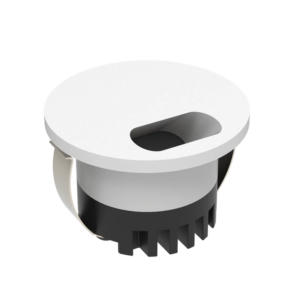 Round black and white light fixture on a white background