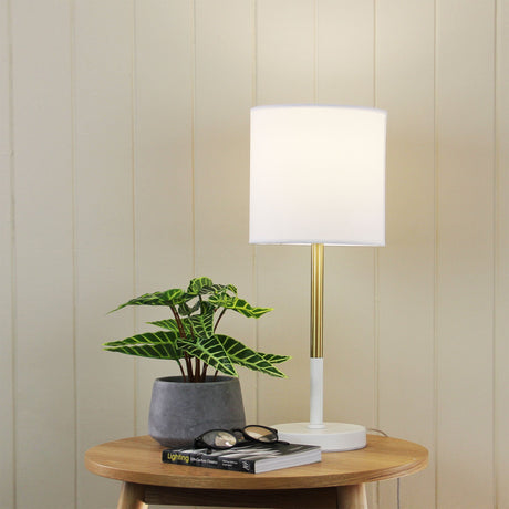 Oriel Lighting CORDA White Hamptons Table Lamp White and Brass