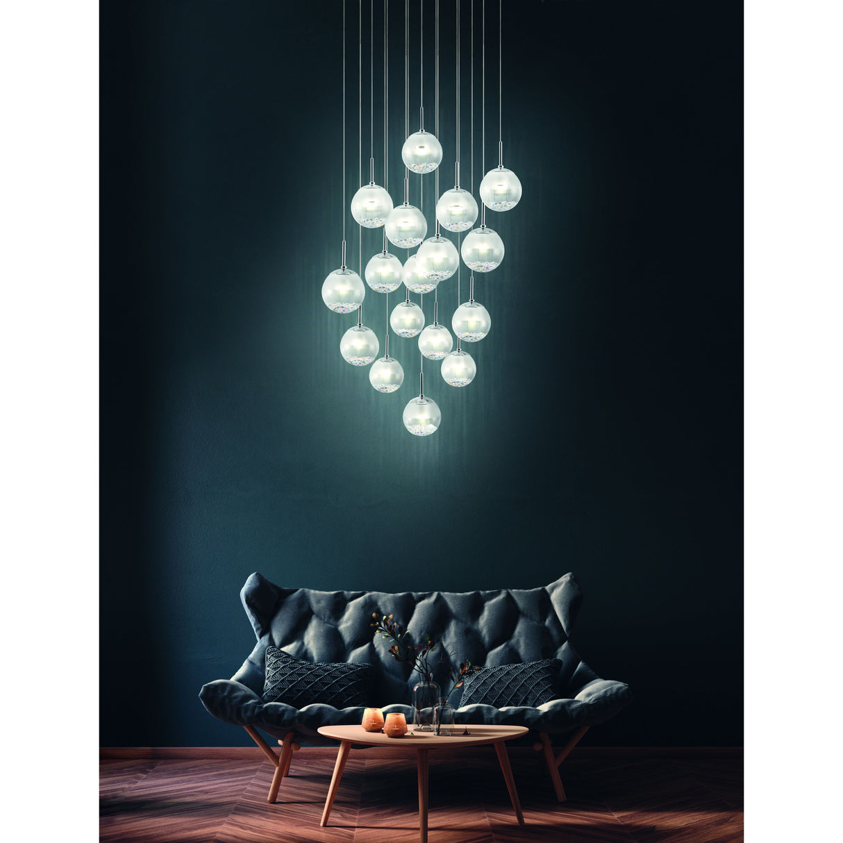 Eglo Lighting chrome-plated steel, frost & clear glass with Crystals