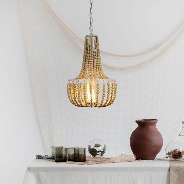 Oriel Lighting Cascara 1 Light Pendant Natural Wooden Beaded Pendant