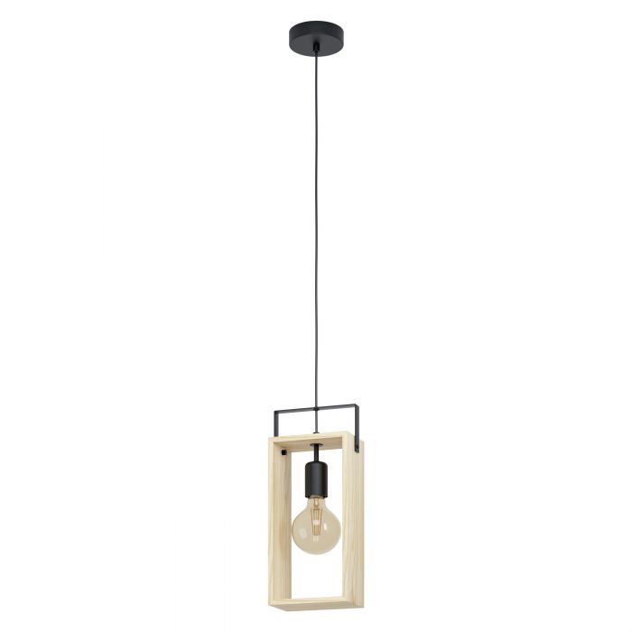 Eglo Lighting Famborough E27 Black/Light Wood Pendant Light