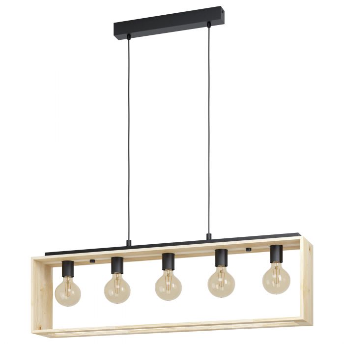 Eglo Lighting Famborough E27 Black/Light Wood Pendant Light