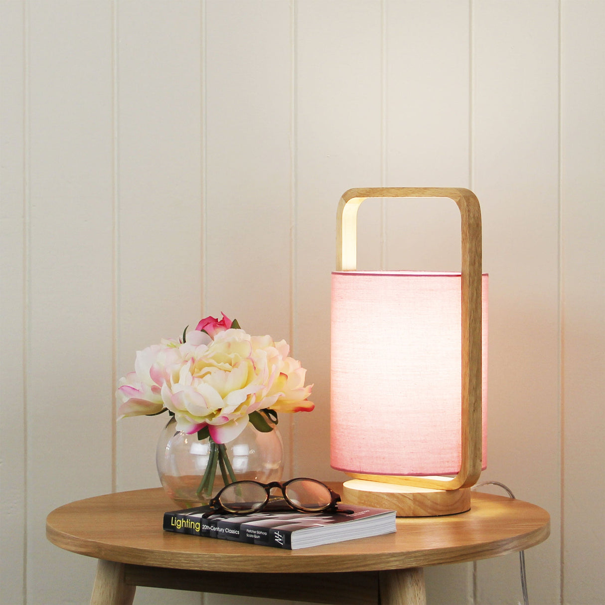 Oriel Lighting  LUCIA Natural Timber and Cotton Lamp