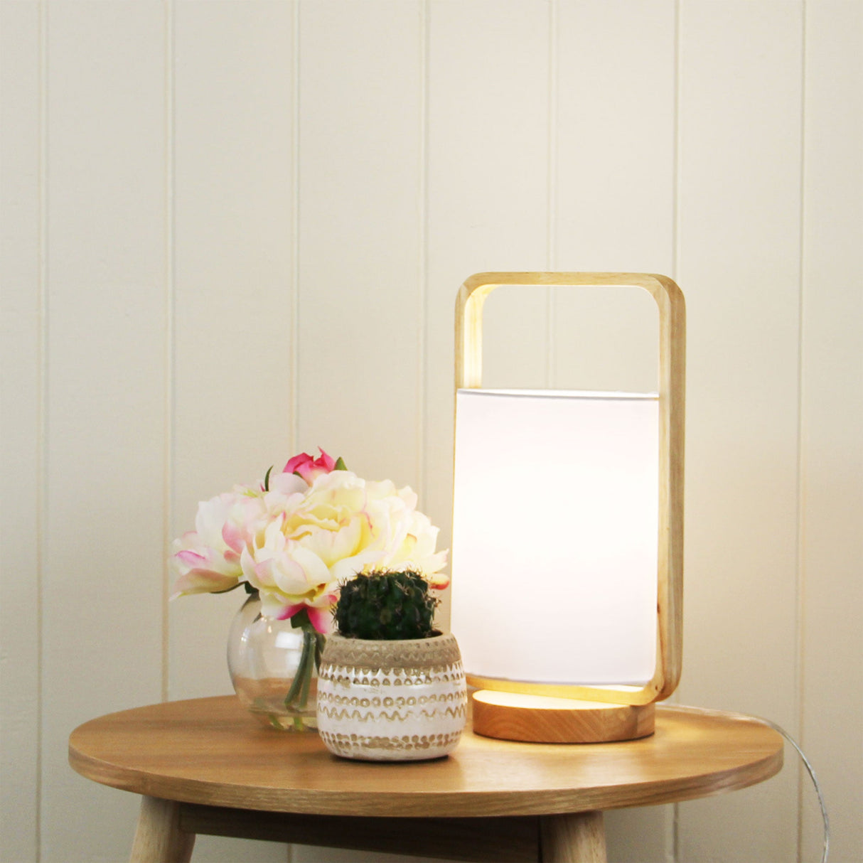 Oriel Lighting  LUCIA Natural Timber and Cotton Lamp