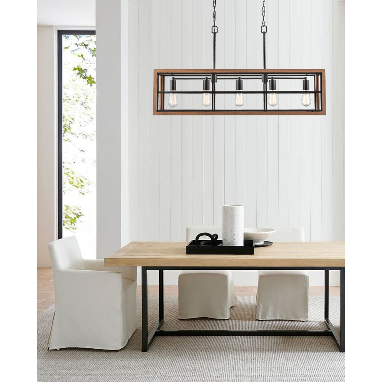 CLA BANQUET Interior Rectangular Wood Frame Pendant Light
