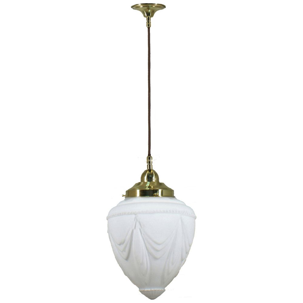 Lighting Inspiration Empire 8'' Opal Matt Cloth Brown Cord Susp Brass