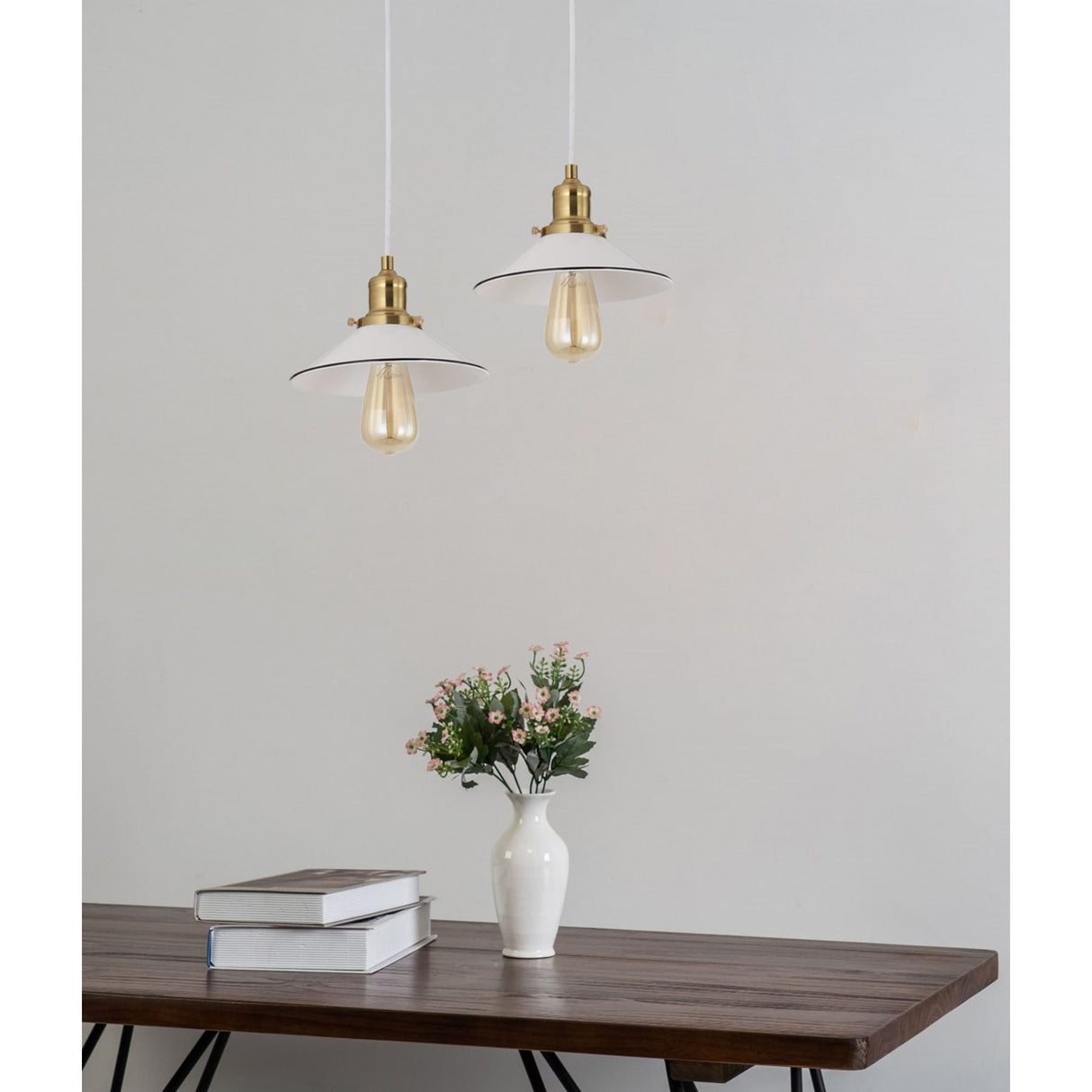 CLA CEREMA White with Antique Brass & Black Highlight Pendant Lights