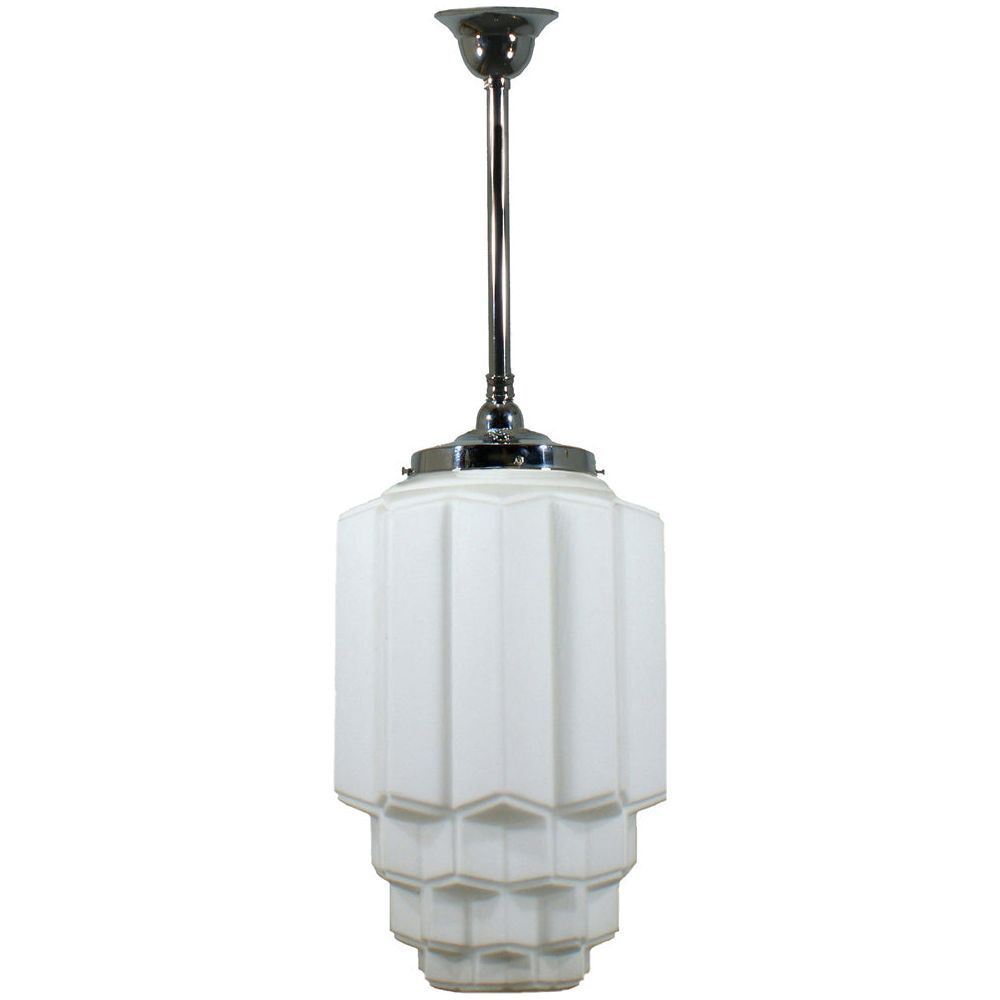 Lighting Inspiration Bergerac Opal Rod Pendant 3/4'' Half Meter Chrome