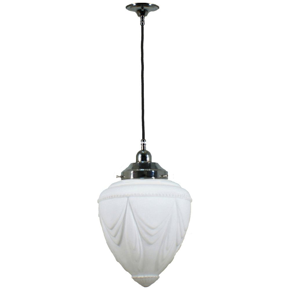 Lighting Inspiration Empire 8'' Opal Matt Cloth Black Cord Susp Chrome