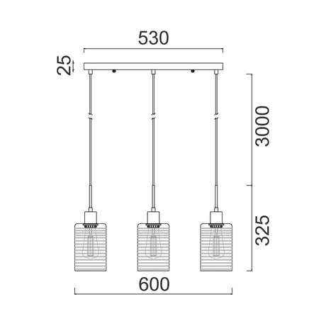 CLA ESPEJO1 Interior Iron & Chrome Glass with Line Effect Oblong Pendant Lights