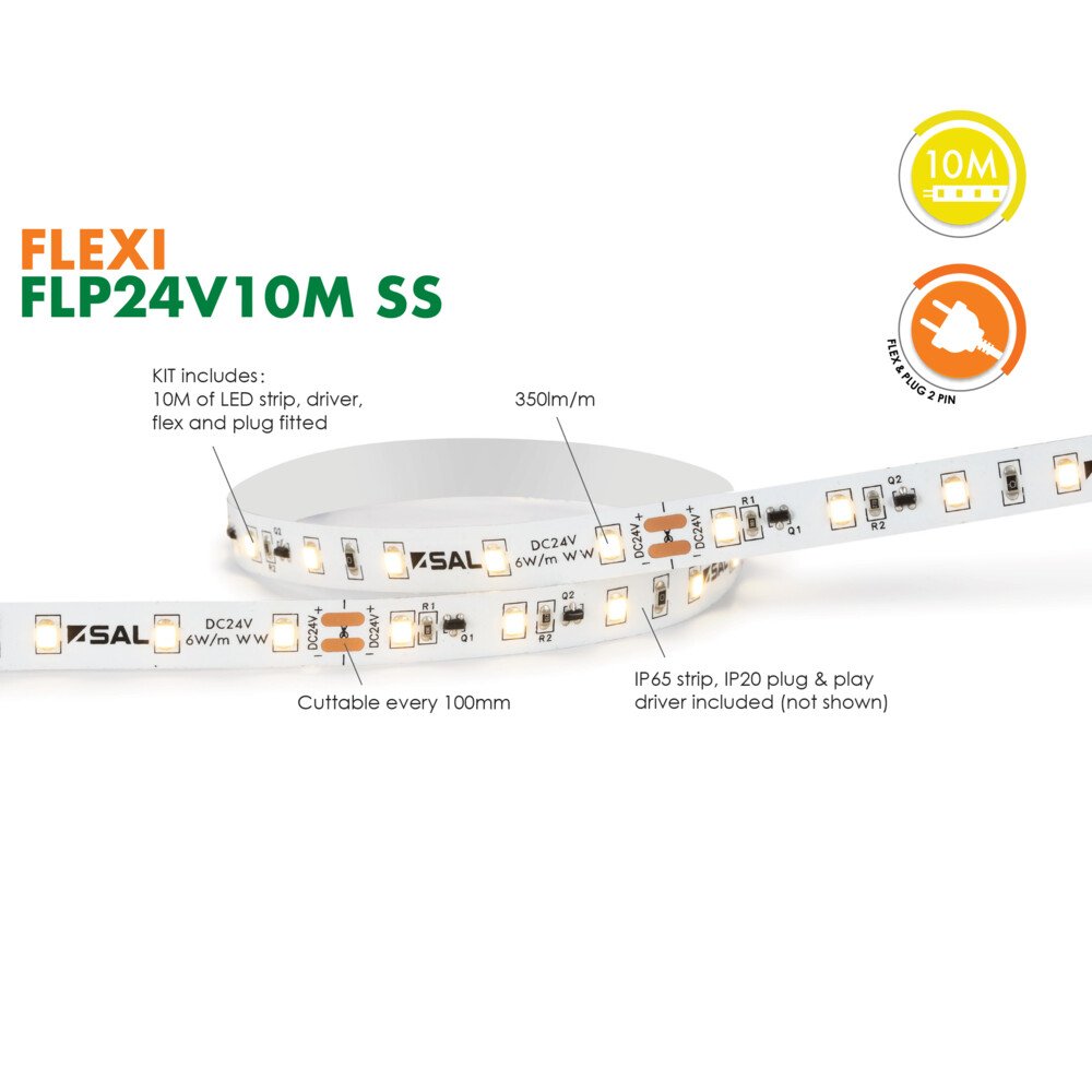 SAL FLEXI 24V IP65 CRI>80 LED single colour white 10M strip kit