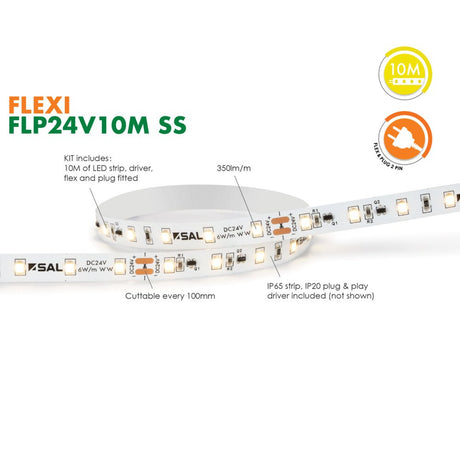 SAL FLEXI 24V IP65 CRI>80 LED single colour white 10M strip kit