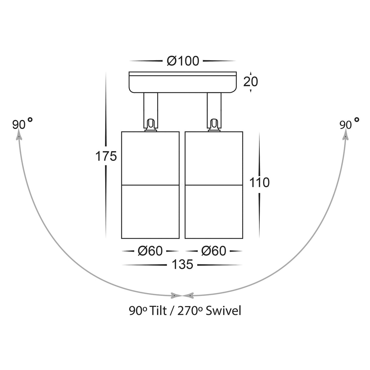 Havit HV1375T-HV1377T Tivah Solid Brass Graphite Coloured TRI Colour Double Adjustable Wall Pillar Lights