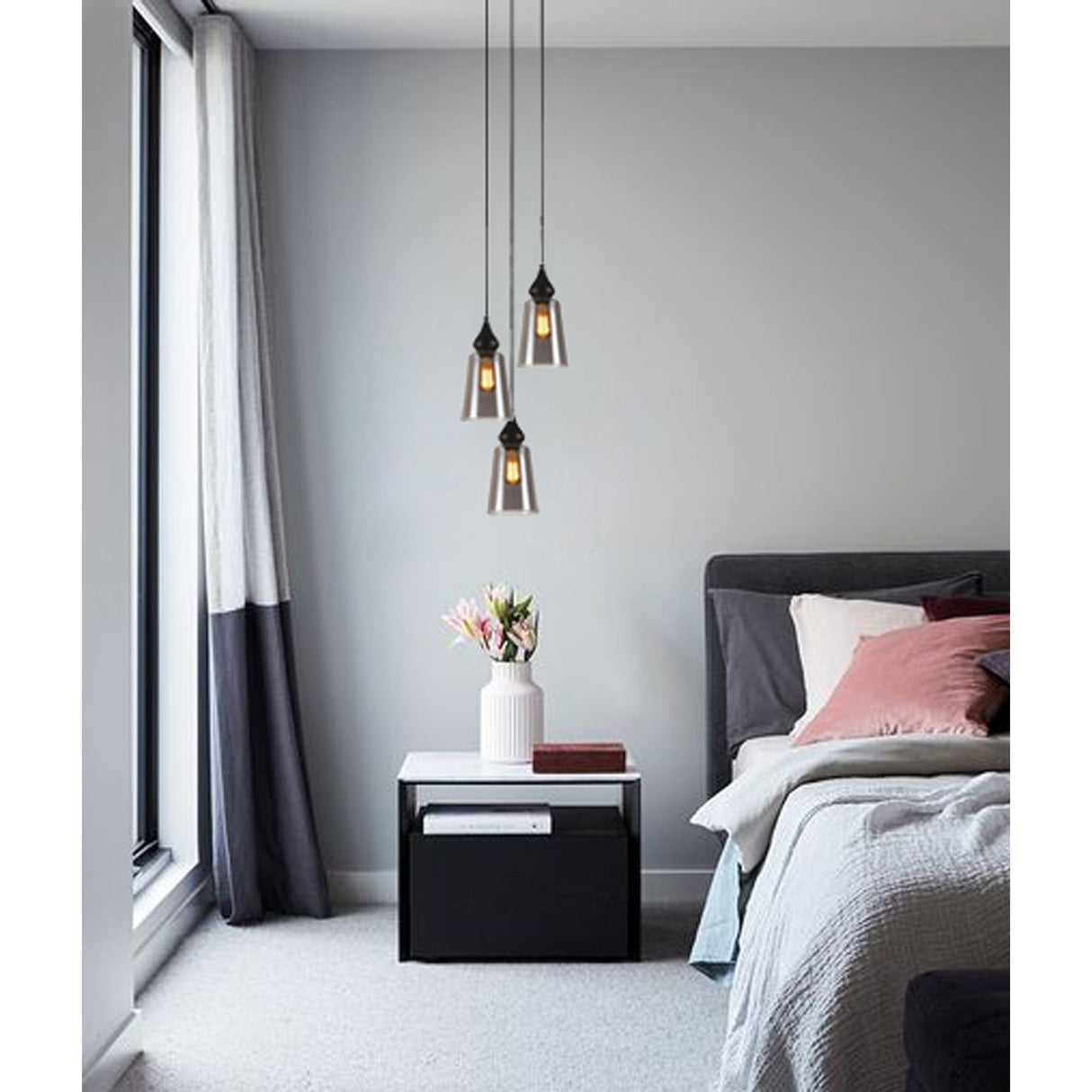 CLA JEREZ2 Interior Black Smoke Glass Flat Top Ellipse Pendant Lights