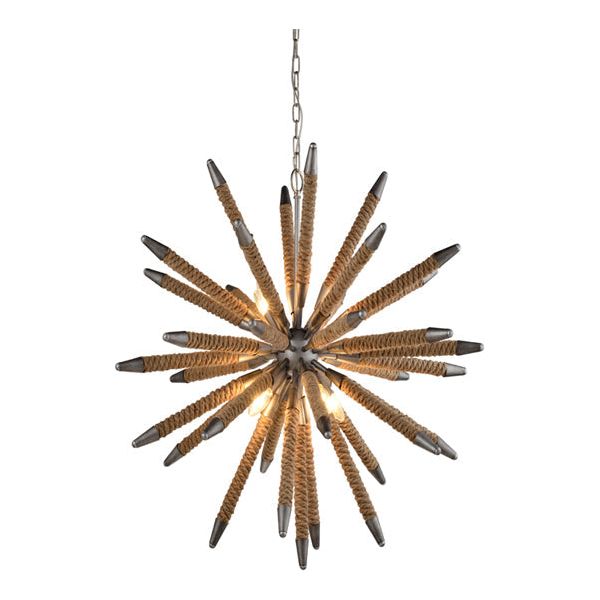 CLA MAZZA Weathered Zinc Hardware and Natural Rope Pendant Light