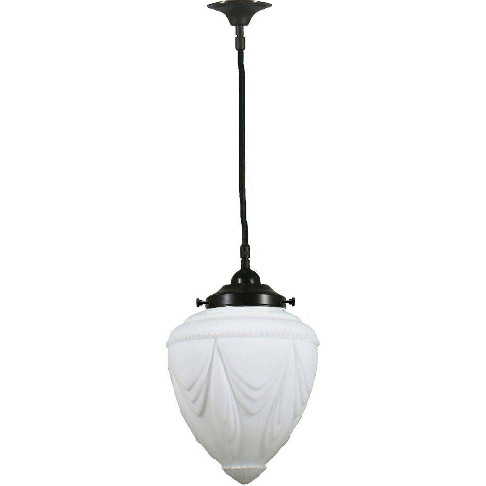 Lighting Inspiration Empire 8'' Opal Matt Cloth Black Cord Susp Patina Black