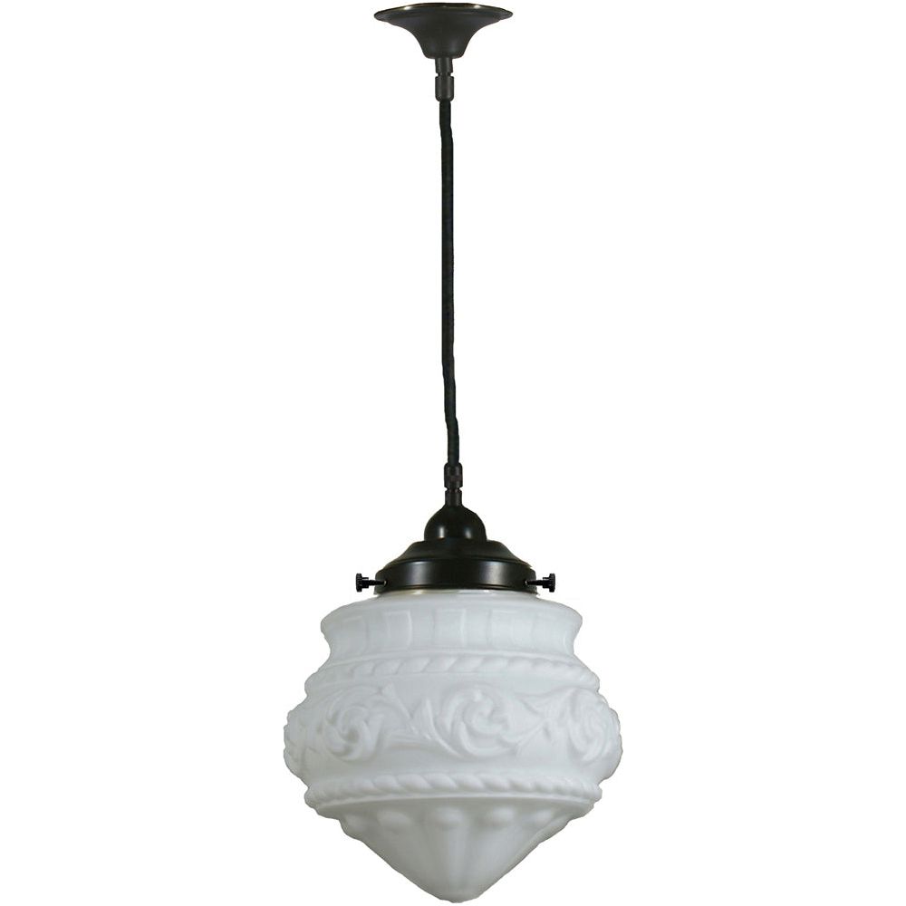 Lighting Inspiration Premier 8'' Opal Matt Cloth Black Cord Susp Patina Black
