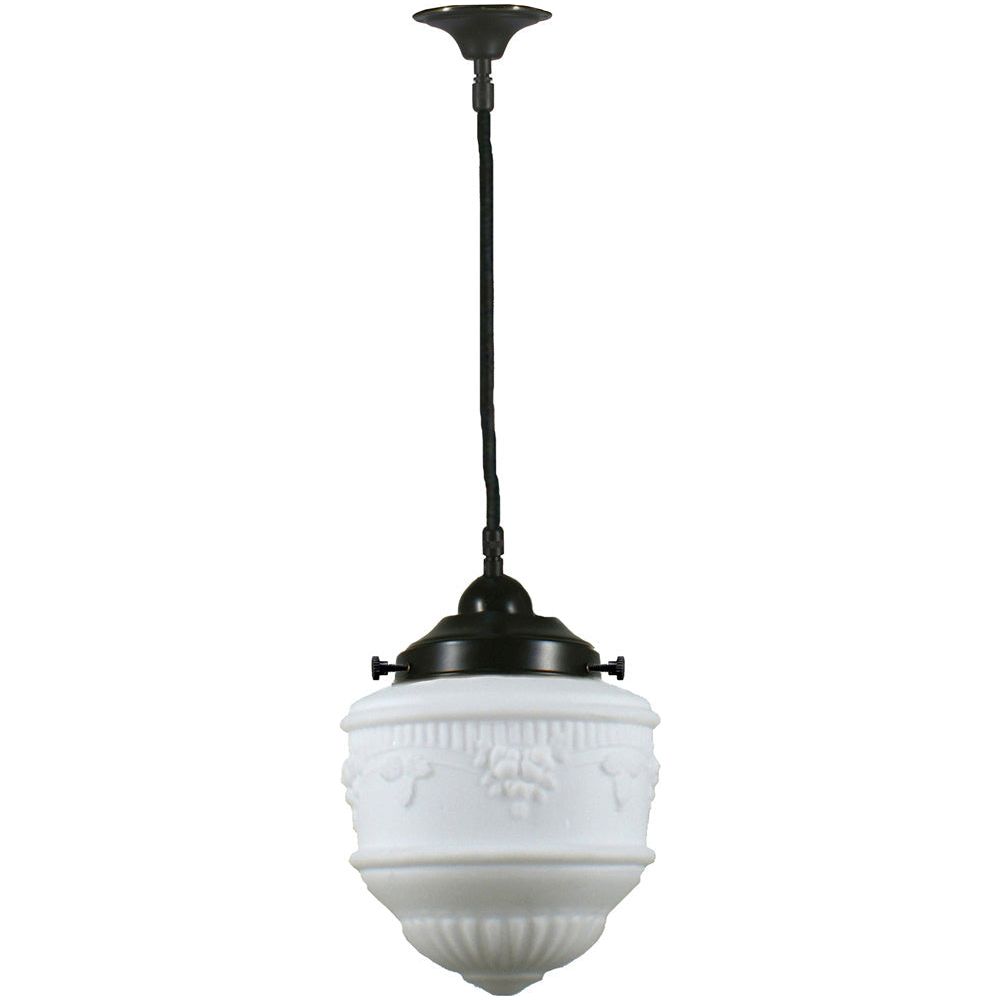 Lighting Inspiration Senator 8'' Opal Matt Cloth Black Cord Susp Patina Black