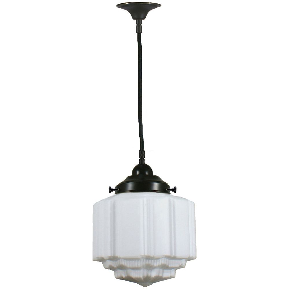 Lighting Inspiration St Kilda 8'' Opal Matt Cloth Black Cord Susp Patina Black
