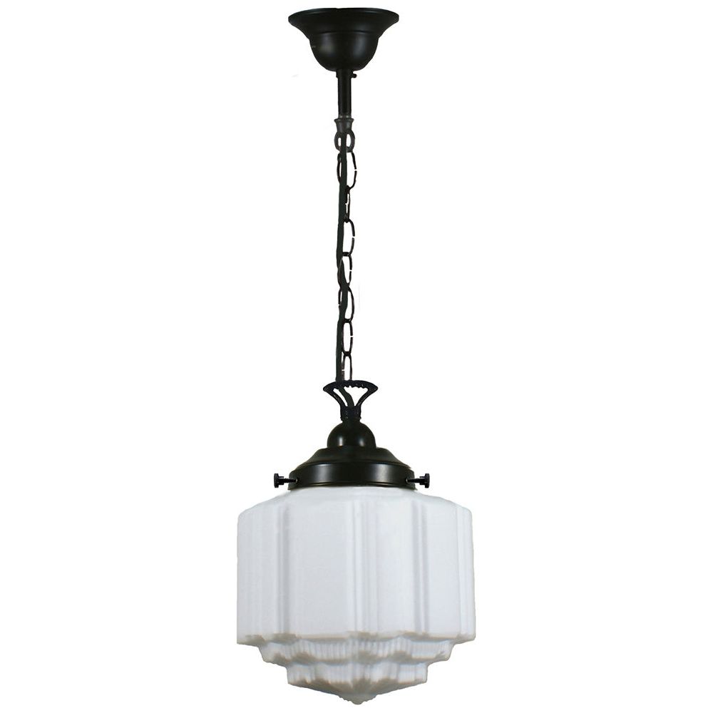 Lighting Inspiration St Kilda 8'' Opal Matt Single Chain Black Cord Susp Patina Black
