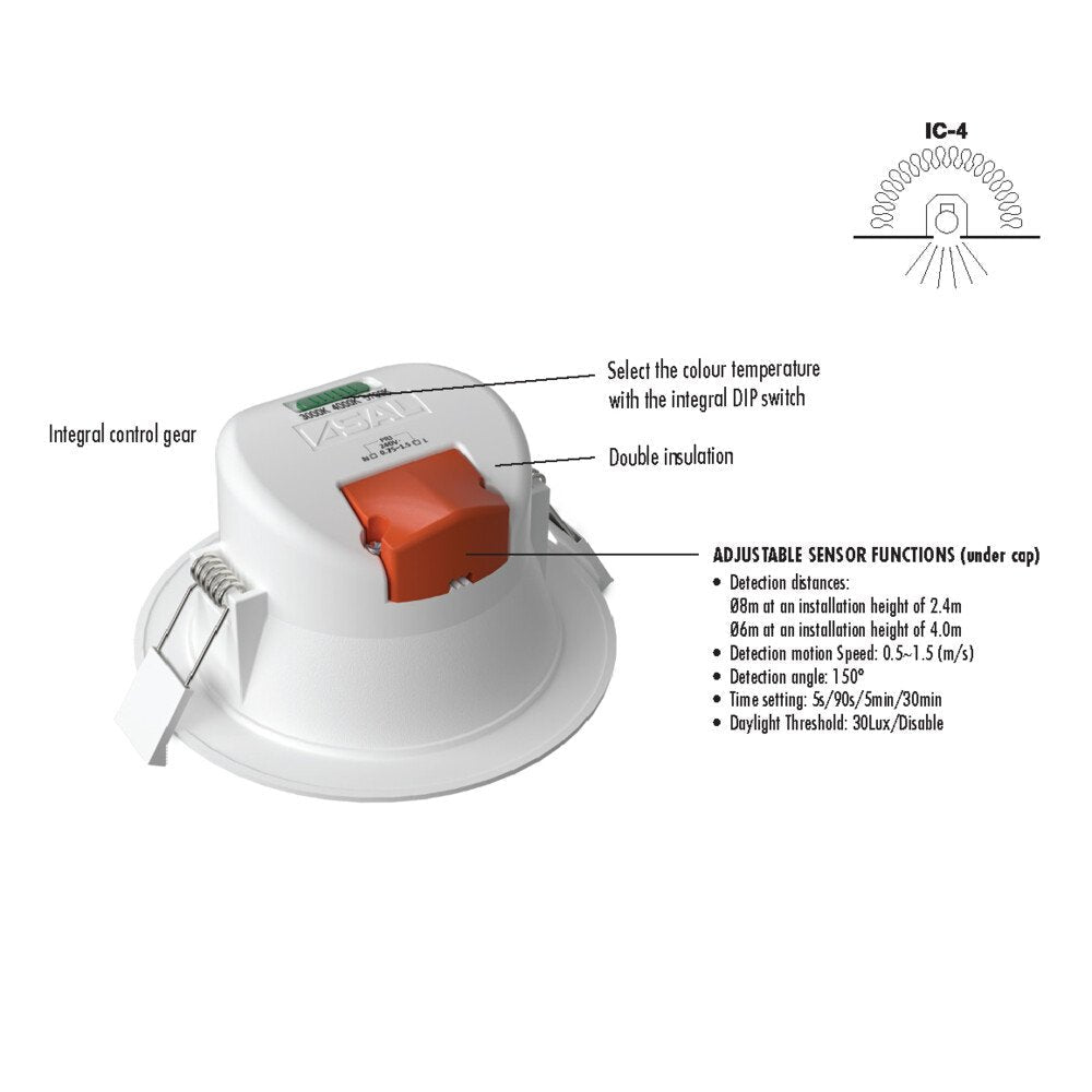 SAL Wave S9065TC 9W LED Downlight Sensor Dimmable IP44 Tri Colour