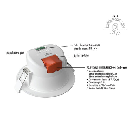 SAL Wave S9065TC 9W LED Downlight Sensor Dimmable IP44 Tri Colour