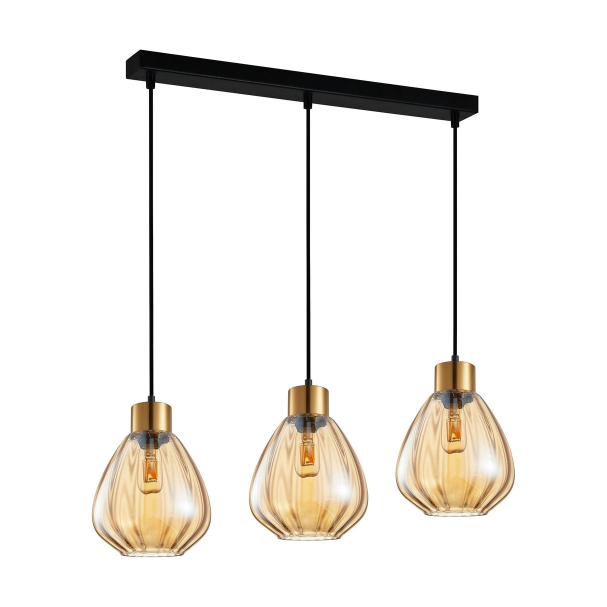 CLA TULIP Interior 3 Light Bar Wine Glass Ribbed Pendant