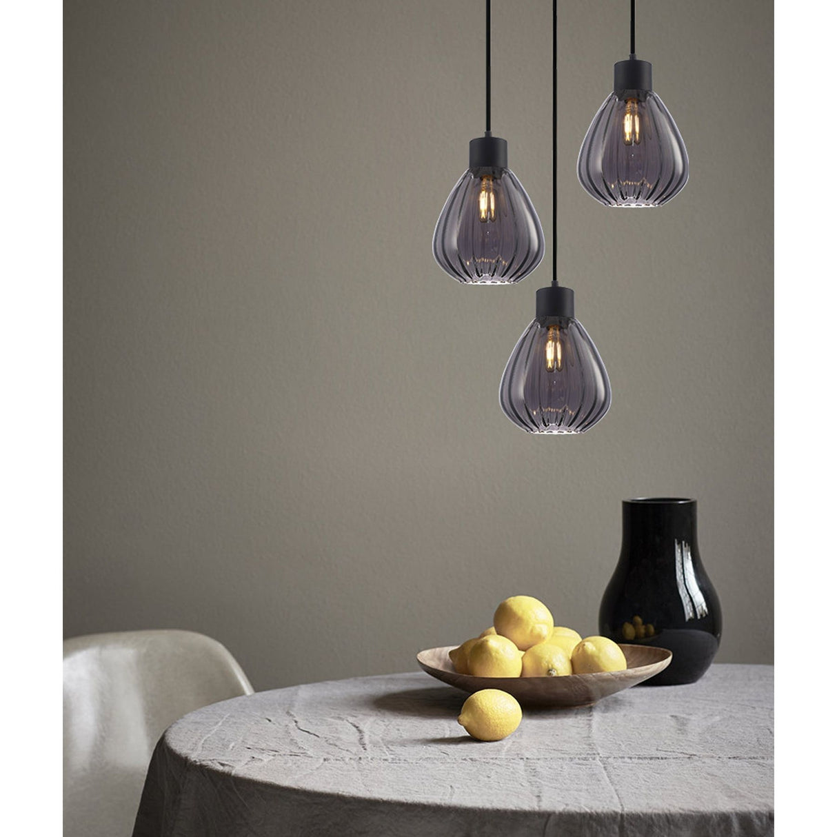 CLA TULIP Interior 3 Light Round Wine Glass Ribbed Pendant