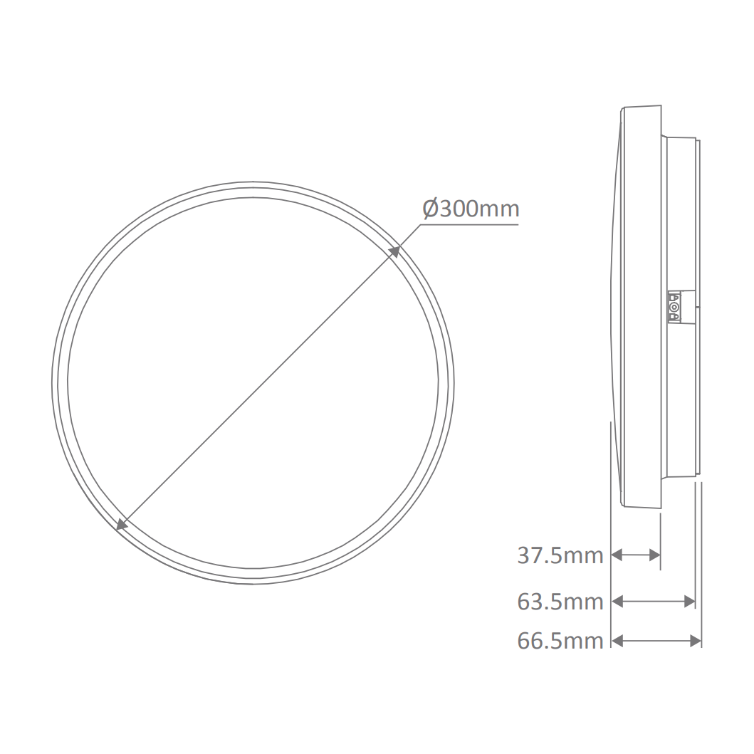 Domus EASY-300 Round 18W 300MM Tricolour LED Dimmable IP54 Oyster Light