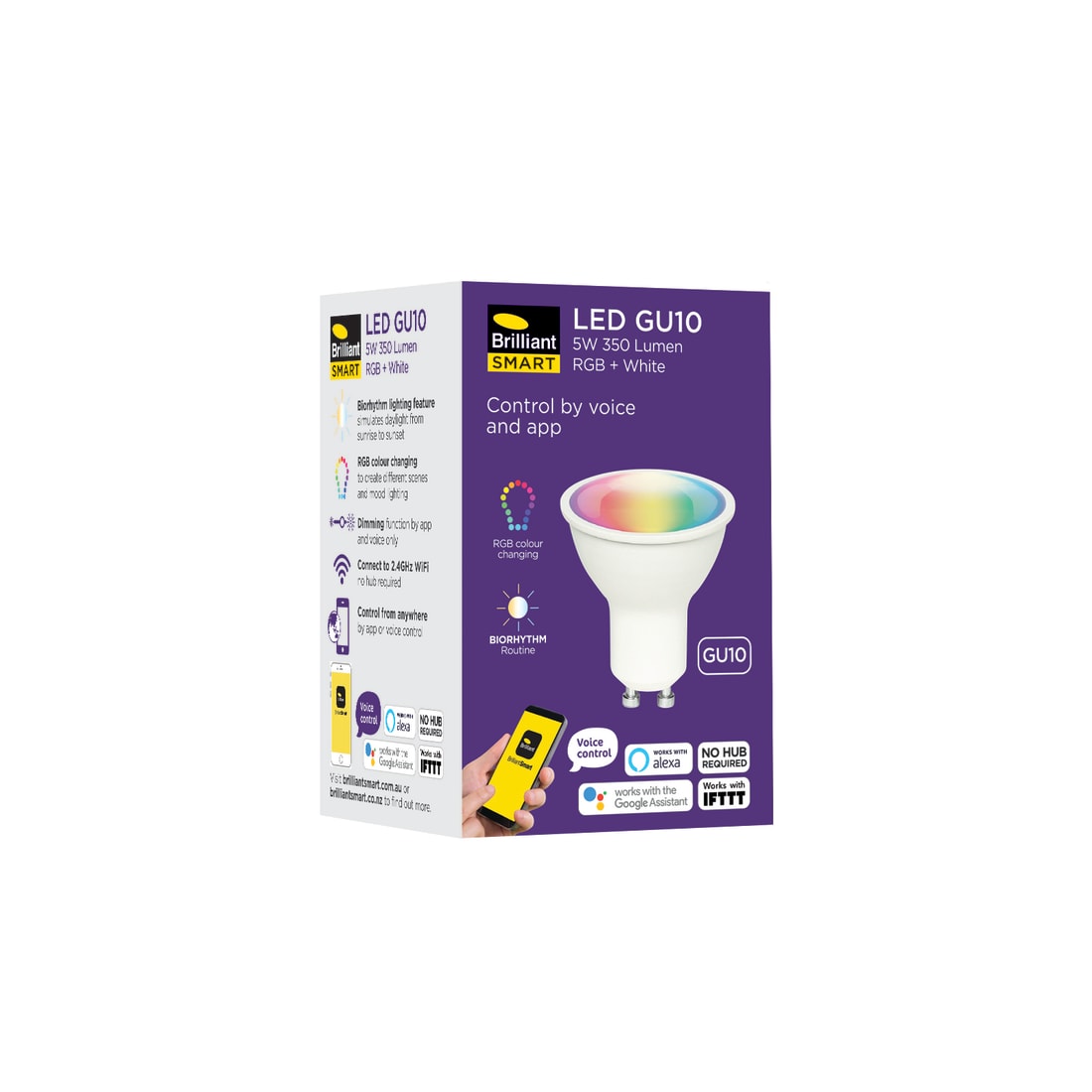 Brillant LED GU10 Smart WiFi LED RGB plus Warm White Biorhythm Globe
