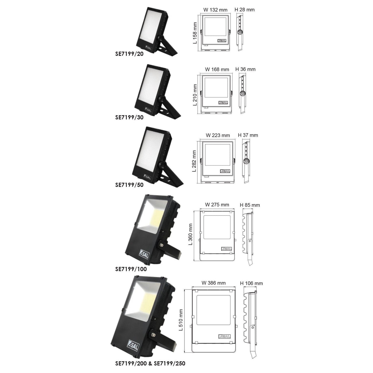 SAL BRIGHTSTAR SE7199 20/250W IP65 LED Floodlight Range