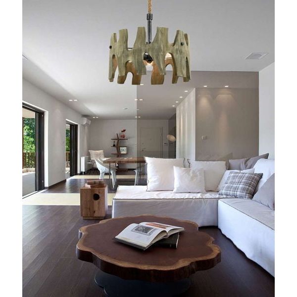 CLA Hopi Large Round Weathered Grey Wood Pendant Light