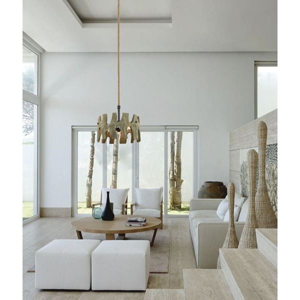 CLA Hopi Large Round Weathered Grey Wood Pendant Light