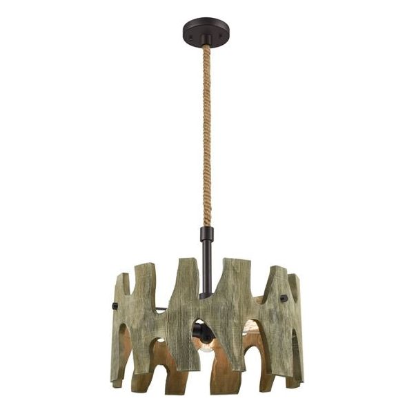 CLA Hopi Large Round Weathered Grey Wood Pendant Light