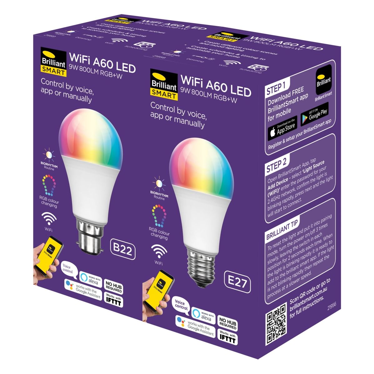 Brillant LED A60 Smart WiFi LED RGB plus Warm White Biorhythm Globe