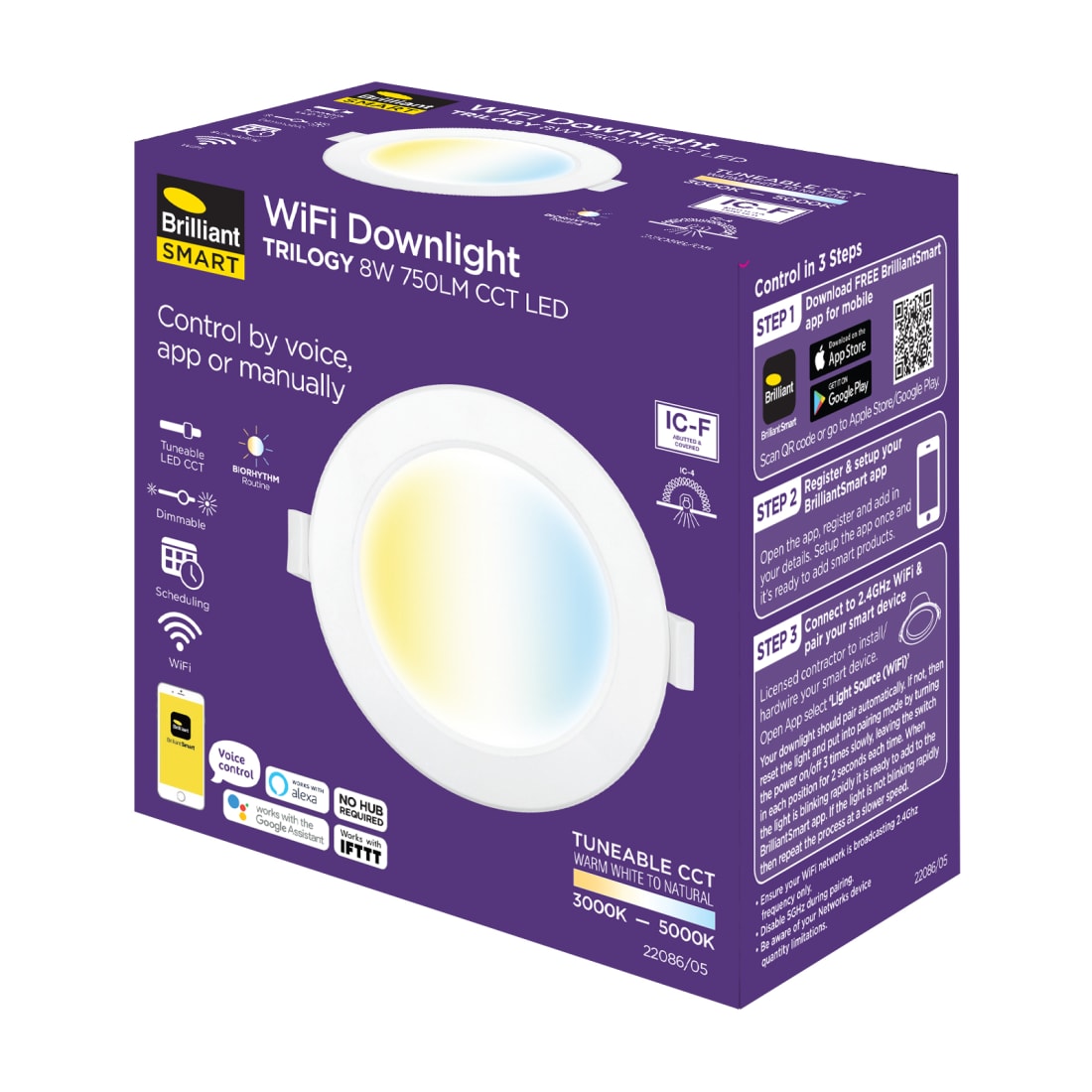 Brillant TRILOGY Smart WiFi LED CCT Biorhythm Downlight