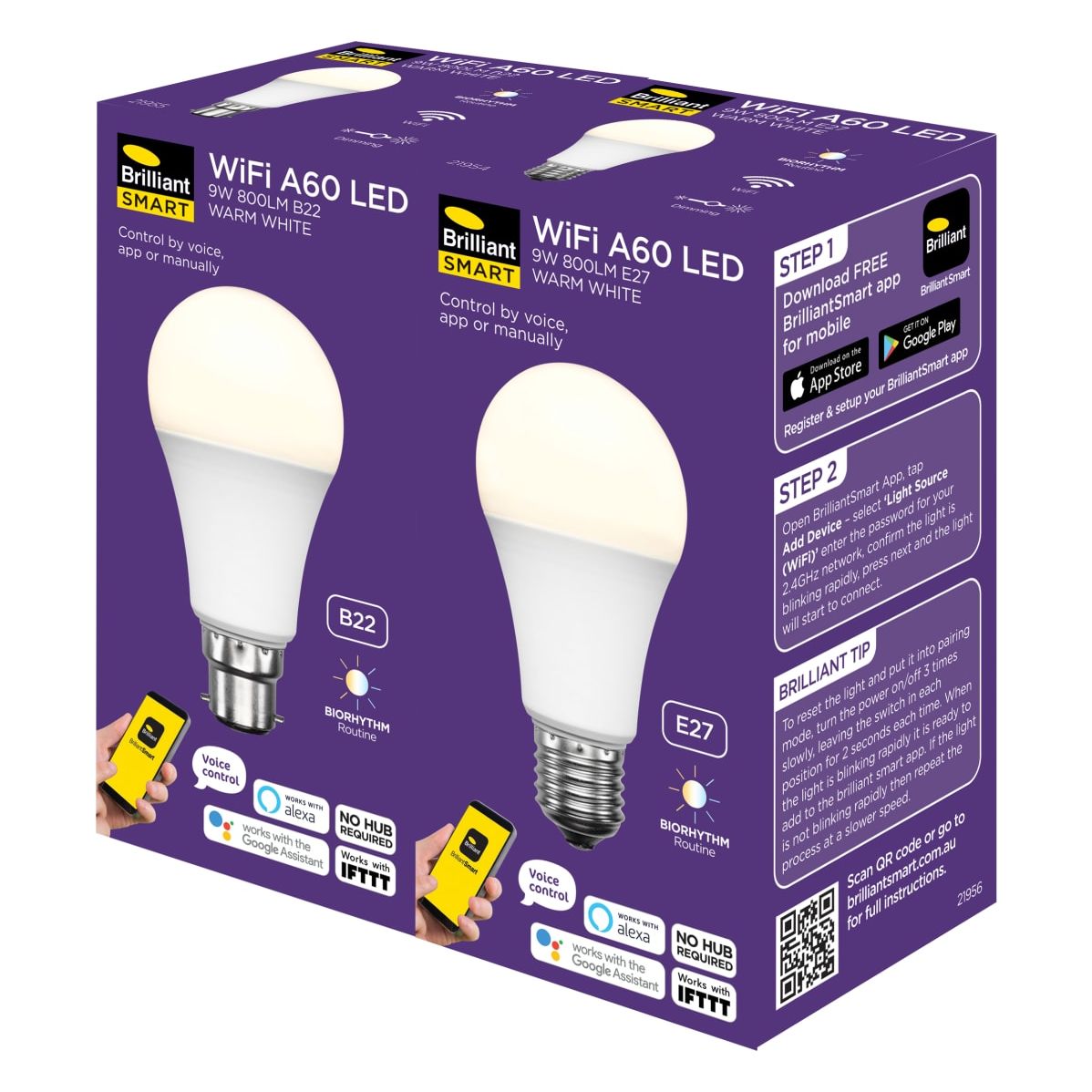 Brillant LED A60 Smart WiFi LED Warm White Biorhythm Globe