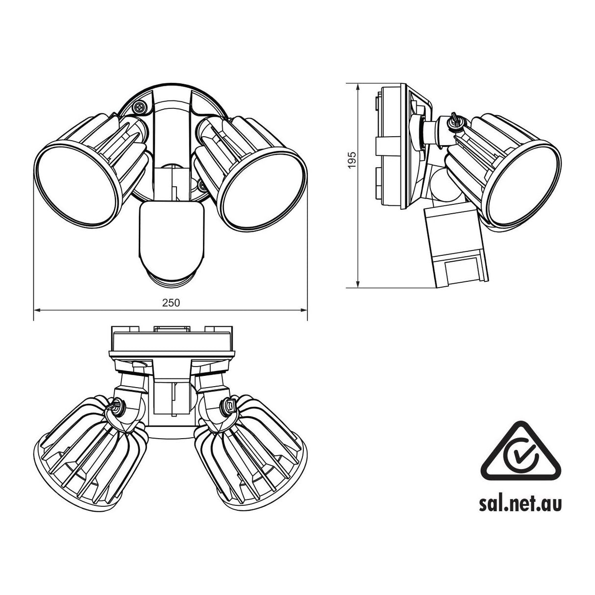 SAL Stargem III SES70802TC 2 X 15W LED Floodlight with PIR Sensor