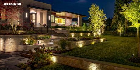 outdoor driveway lights in garden of house