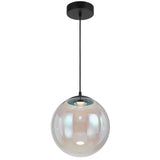 Telbix Aurora 30 cm Pendant – rainbow-tinted opal glass sphere suspended from black iron fixture